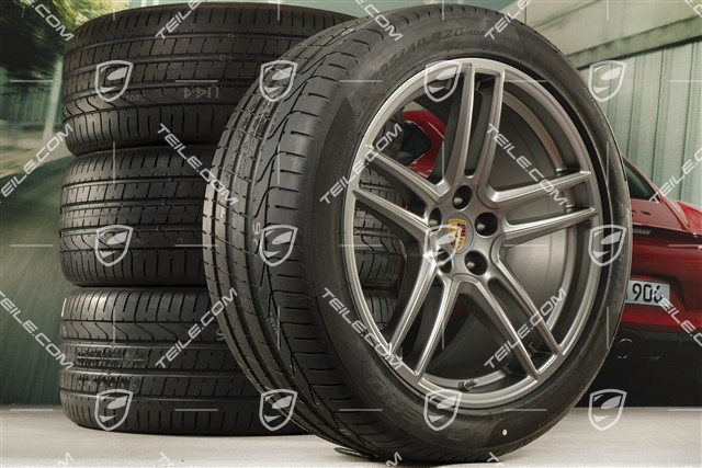 20" Turbo Sommerräder Satz, Felgen 9J x 20 ET26 + 10J x 20 ET19 + Pirelli Sommerreifen 265/45 R20 + 295/40 R20, Platinum, mit RDK-Sensoren