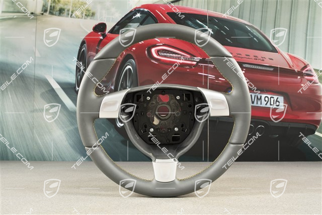 Sportlenkrad, Leder geprägt, für Schaltgetriebe, Steingrau mit Speed Gelb