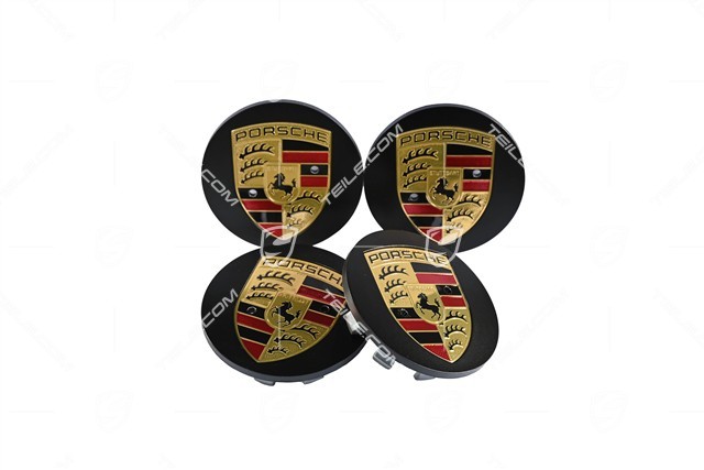 Hub cap set, convex, crest, black satin matt
