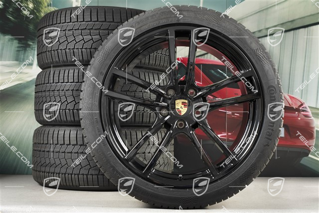21" Cayenne Turbo Winterräder Satz, Felgen 9,5J x 21 ET46 + 11,0J x 21 ET58 + NEUE Continental Winterreifen 275/40 R21 + 305/35 R21, mit RDK-Sensoren, schwarz-hochglanz