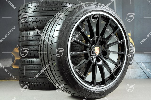 20" Panamera Sport Sommerräder Satz, Felgen 9,5J x 20 ET65 + 11,5J x 20 ET63 + NEUE Michelin Sommerreifen 255/40 ZR20 + 295/35 ZR20, in Schwarz, mit RDK-Sensoren