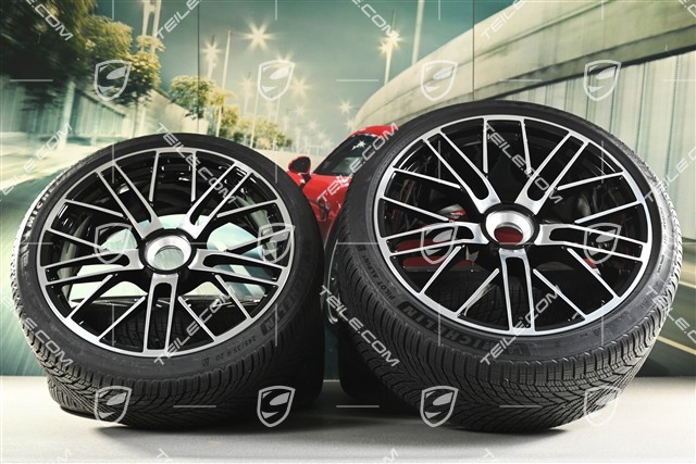 20+21" 911 Turbo S Winterräder Satz, Felgen 8,5J x 20 ET40 + 11,5 x 21 ET62 + Michelin Winterreifen 245/35 R20 + 315/30 R21, schwarz hochglanz + glanzgedrecht