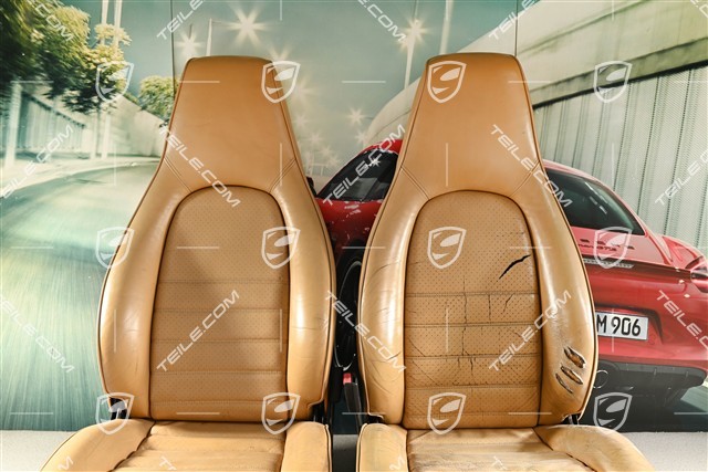 Armchairs, manually adjustable, height-adjustable, leather/leather-effect, beige, damaged leather. (