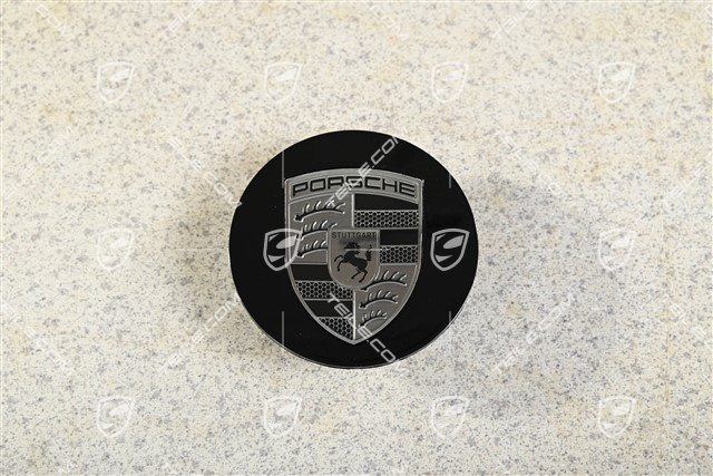 Radzierdeckel, konkav, Wappen in Rhodium, schwarz hochglanz