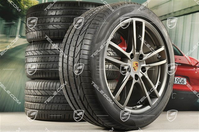 20-inch Cayenne Sport summer wheel set, rims 9J x 20 ET50 + 10,5J x 20 ET64 + Pirelli summer tyres 275/45 R20 (110)Y XL + 305/40 R20 (112)Y XL, with TPMS