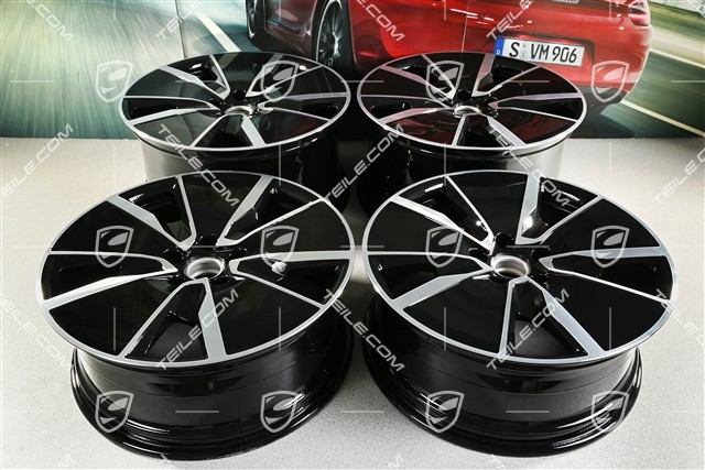 21" Komplet felg Macan Turbo, 8,5J x 21 ET27 + 10,5J x 21 ET47, czarny wysoki połysk