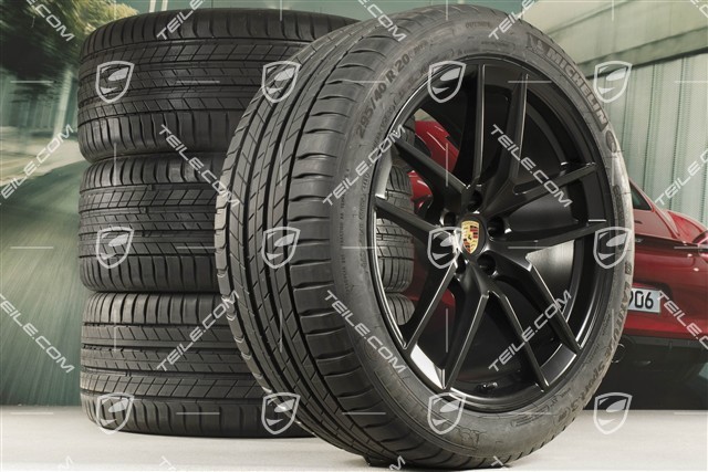 20-inch "Macan S" summer wheels set, rims 9J x 20 ET26 + 10J x 20 ET19 + Michelin summer tyres 265/45 R20 + 295/40 R20, Black satin mat, with TPMS