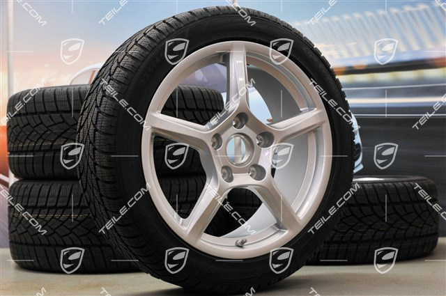 18" Boxster Winterräder Satz, 8J x 18 ET57 + 9J x 18 ET47 + Winterreifen Dunlop 235/45 R18 + 265/45 R18, mit RDK-Sensoren