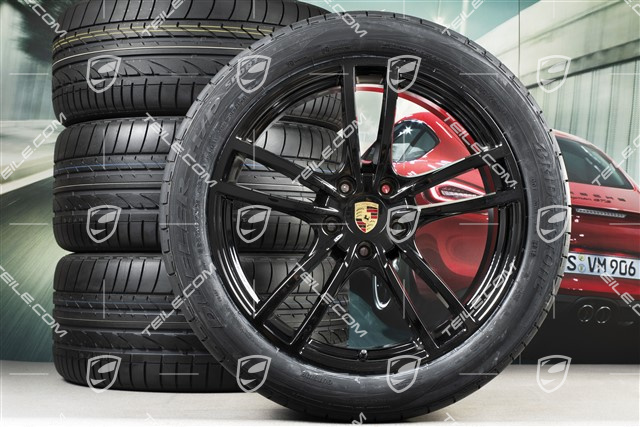 21-inch Cayenne Turbo Design summer wheel set, rims 9,5J x 21 ET46 + 11,0J x 21 ET58 +NEW Bridgestone Dueler H/P Sport summer tyres 285/40 R21 + 315/35 R21, with TPMS, black high gloss
