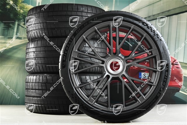 21-inch Panamera Turbo S Summer wheel set, with central locking, rims 9,5J x 21 ET71 + 11,5J x 21 ET69 + NEW Michelin Pilot Sport S5 summer tyres 275/35 R21 + 325/30 R21, dark silver