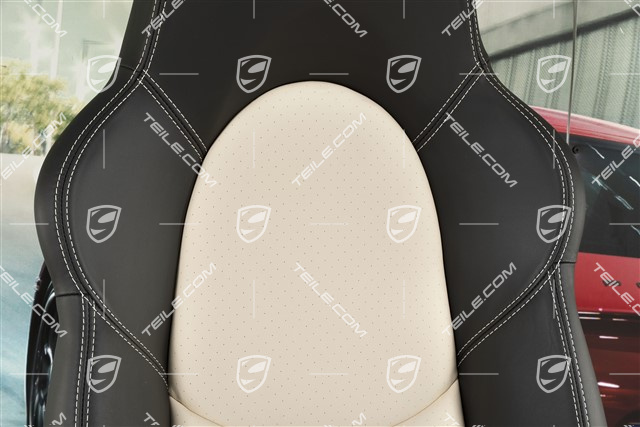 Sport Seat, el. adjustable, Lumbar, leather, Black/Sand beige, seam in silver, L