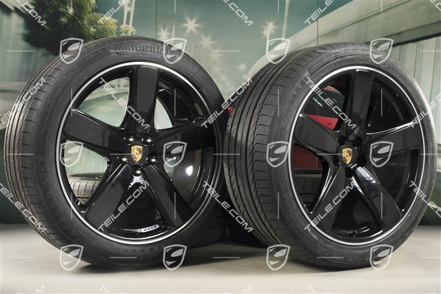 21-inch "Sport Classic" black (high gloss) summer wheels set, rims 9J x 21 ET26 + 10J x 21 ET19 + NEW Continental summer tyres 265/40 R 21 + 295/35 R 21, with TPMS