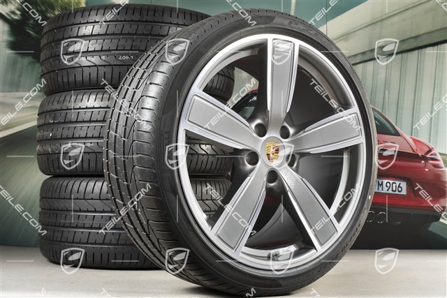 22" Cayenne Coupé Sport Classic Sommerräder Satz, Felgen 10J x 22 ET48 + 11,5J x 22 ET52 + NEUE Pirelli Sommerreifen 285/35 R22 + 315/30 R22, mit RDK-Sensoren