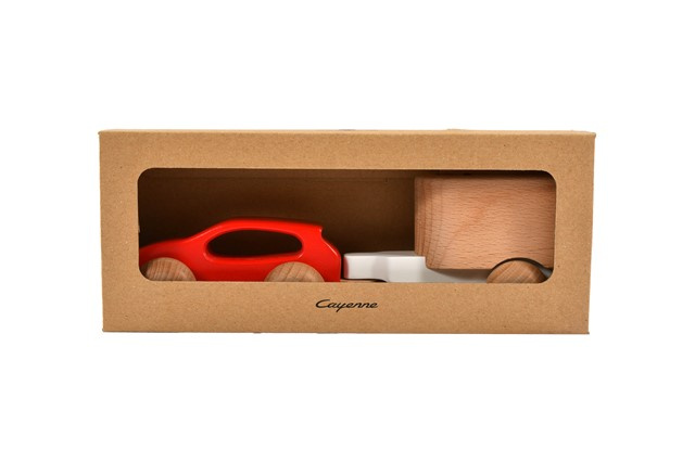 Wooden Car Porsche Cayenne with Trailer and horse, for children aged 3 and over