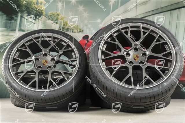 20"+21" koła letnie, komplet RS Spyder Design, felgi 8,5J x 20 ET53 + 11,5J x 21 ET67 + NOWE opony letnie Goodyear 245/35 R20 + 305/30 R21, z czujnikami ciśnienia, Platinum satynowy półmat