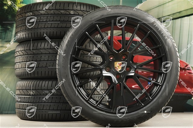 21" Cayenne RS Spyder Sommerräder Satz, Felgen 9,5J x 21 ET46 + 11,0J x 21 ET49 + NEUE Pirelli P Zero Sommerreifen 285/40 R21 + 315/35 R21, schwarz seidenmatt
