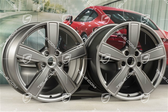 20" Komplet felg Cayenne Sport Classic Komfort, 9J x 20 ET50 + 10,5J x 20 ET64, Platinum półmat satyna