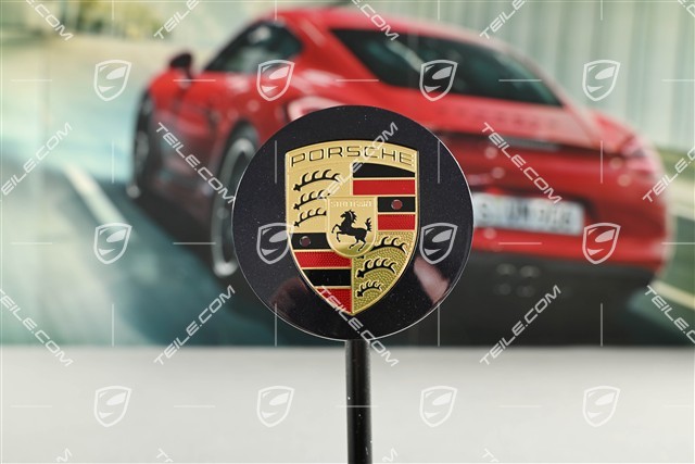 Radkappe, rund, gewölbt, mit farbigem Porsche-Wappen, Purpurite Metallic