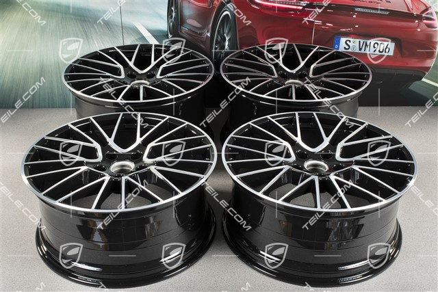 21" Komplet felg Cayenne RS Spyder, 11J x 21 ET49 + 9,5J x 21 ET46, do Cayenne Coupé, czarny wysoki połysk