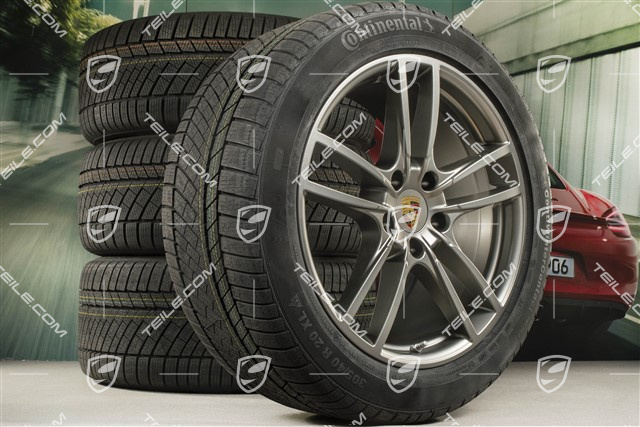 20-inch Cayenne COUPE Sport winter wheel set, rims 9J x 20 ET50 + 10,5J x 20 ET55 + Continental winter tyres 275/45 R20 + 305/40 R20, with TPMS, Platinum satin matt