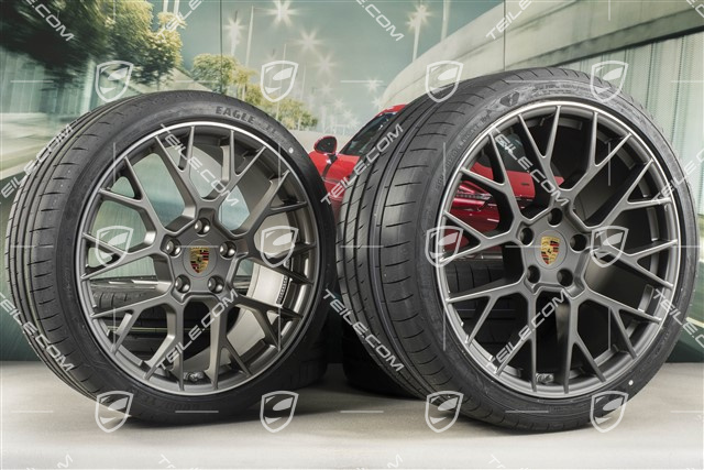 20+21-inch summer wheel set RS Spyder Design, rims 8,5J x 20 ET53 + 11,5J x 21 ET67 + Goodyear summer tyres 245/35 R20 + 305/30 R21, with TPM, platinum satin matt