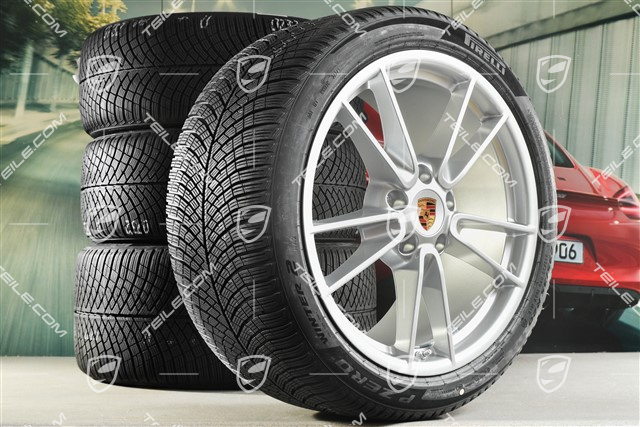 19"+20" Carrera Winterrädersatz, Felgen 8,5J x 19 ET52 + 11J x 20 ET80 + Pirelli Winterreifen 235/40 R19 + 295/35 R20, mit RDK-Sensoren, Brilliantsilber