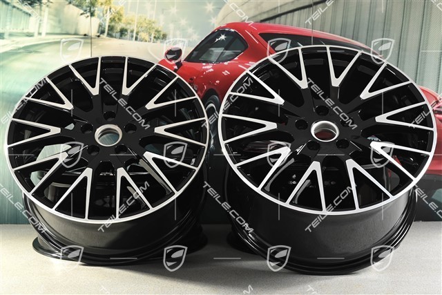 21" Komplet felg Panamera Exclusive Design, 9,5J x 21 ET71 + 11,5J x 21 ET69, czarny wysoki połysk