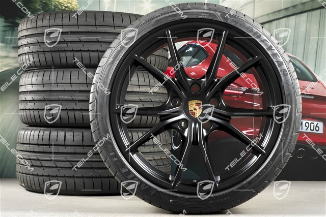 20" Carrera S summer wheels set, rims 8J x 20 ET57 + 10J x 20 ET45, GoodYear summer tires 235/35 ZR20 + 265/35 ZR20, black satin-matt, with TPMS