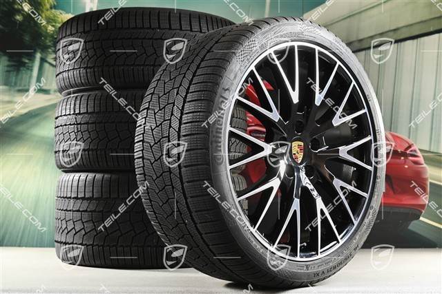21" Panamera Exclusive Design Winterräder Satz, Felgen 9,5J x 21 ET71 + 10,5J x 21 ET71 + NEUE Continental Winter Contact TS860 S Winterreifen 275/35 R21 + 315/30 R21, Schwarz Hochglanz