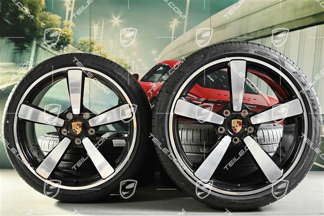 20"+21" Turbo Exclusive Design Sommerräder Satz, Felgen 9,5J x 20 ET44 + 12J x 21 ET70 + NEUE Pirelli Sommerreifen 255/35 R20 + 315/30 R21, schwarz hochglanz