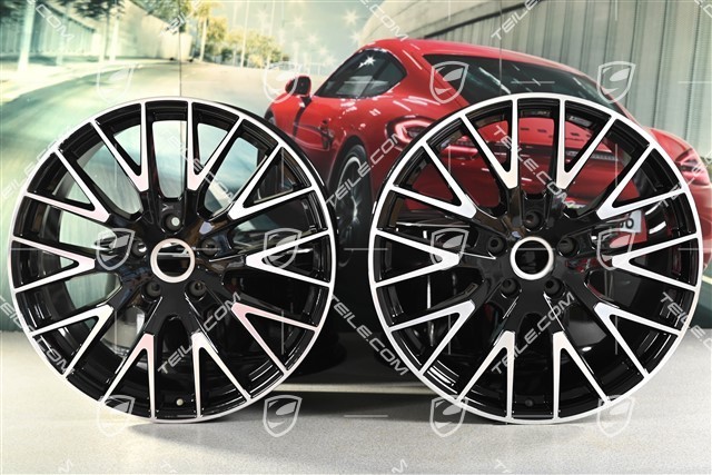 21" Komplet felg Panamera Exclusive Design, 9,5J x 21 ET71 + 11,5J x 21 ET69, czarny wysoki połysk