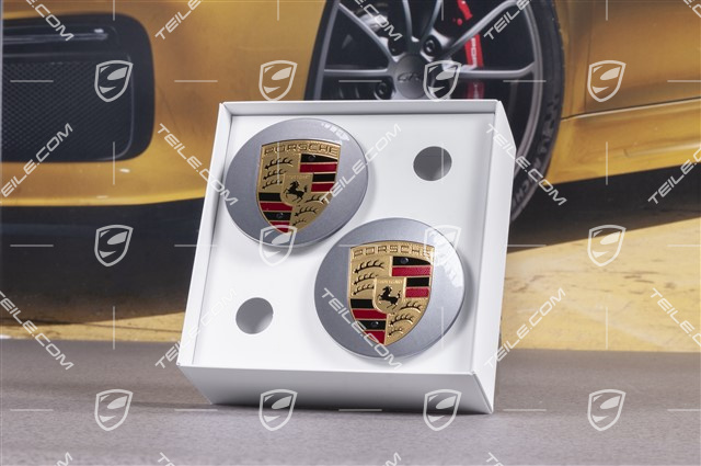 Radzierdeckel Satz, Platinsilber, Wappen farbig, für 20-/21-Zoll Exclusive Design Felgen