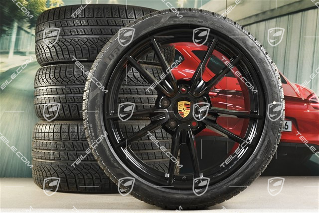 19"+20" koła zimowe Carrera, komplet, felgi 8,5J x 19 ET52 + 11J x 20 ET66 + NOWE opony zimowe Pirelli 235/40 R19 + 295/35 R20, z czujnikami ciśnienia, czarny wysoki połysk