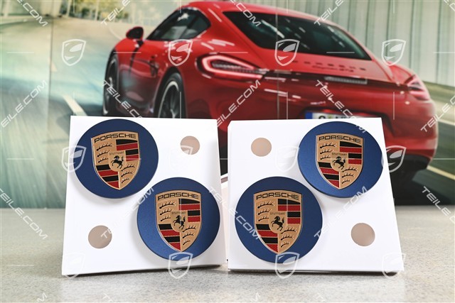 Hub cap set, crest coloured, concave, indigo blue