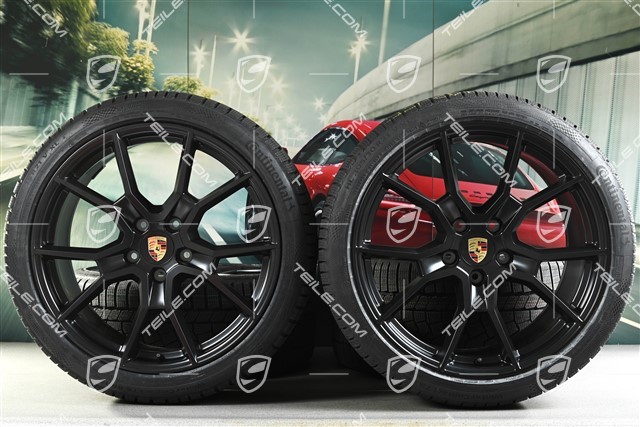 21" RS Spyder Design Winterräder Satz, Felgen 9,5J x 21 ET60 + 11,5J x 21 ET66 + NEUE Continental Winter Contact TS860 S Winterreifen 265/35 R21 + 305/30 R21, schwarz seidenmatt