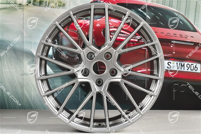 21-inch wheel rim set Cayenne RS Spyder, 11J x 21 ET49 + 9,5J x 21 ET46, for Cayenne Coupe, Platinum satin matt