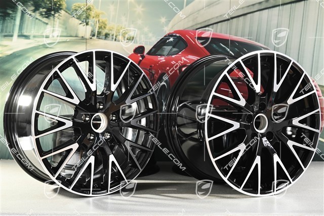 21" Komplet felg Panamera Exclusive Design, 9,5J x 21 ET71 + 11,5J x 21 ET69, czarny wysoki połysk