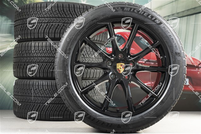 20" koła zimowe Cayenne Design, komplet, felgi 9J x 20 ET50 + 10,5J x 20 ET64 + opony zimowe  Michelin 275/45 R20 + 305/40 R20, z czujnikami ciśnienia, czarny wysoki połysk