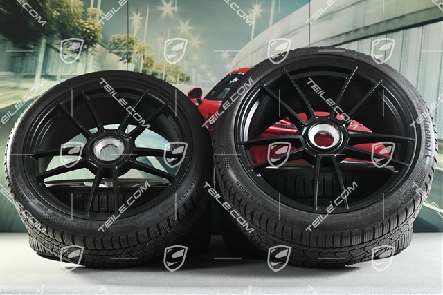 20+21-inch GTS "Turbo S" winter wheel set, central lock rims 8,5J x 20 ET50 + 11J x 21 ET66 + Continental winter tyres 245/35 R20 + 295/30 R21, black satin matt