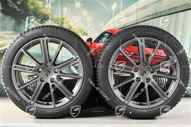 20-inch Panamera Turbo Winter wheel set, wheel rims 9,5J x 20 ET71 + 10,5J x 20 ET71 + Pirelli winter tyres 275/40 R20 + 315/35 R20, Adamantium
