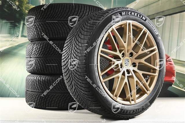 21" koła zimowe Cayenne "RS Spyder Design", komplet, felgi 9,5J x 21 ET46 + 11,0J x 21 ET49 + opony zimowe Michelin Pilot Alpin 5 SUV 285/45 R21 + 305/40 R21, z czujnikami ciśnienia, Neodyme