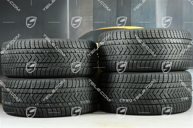 21" koła zimowe Cayenne Turbo, komplet, felgi 9,5J x 21 ET46 + 11,0J x 21 ET58 + opony zimowe Pirelli 275/40 R21 + 305/35 R21, z czujnikami ciśnienia, czarny połysk