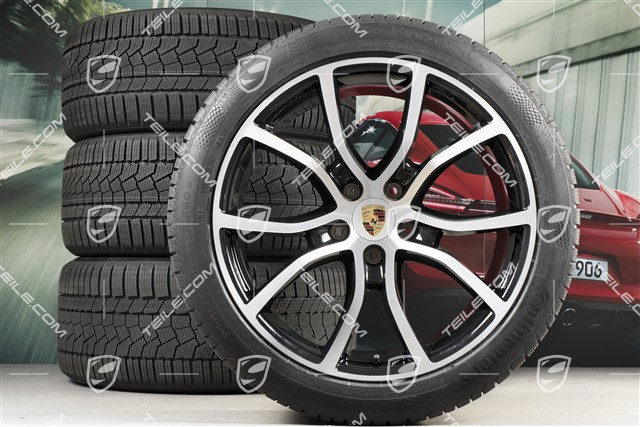 21" Cayenne Exclusive Design Winterräder Satz, Felgen 9,5J x 21 ET46 + 11,0J x 21 ET58 + Continental  Winterreifen 275/40 R21 + 305/35 R21, mit RDK-Sensoren, schwarz hochglanz + Glanzdrehbereichen
