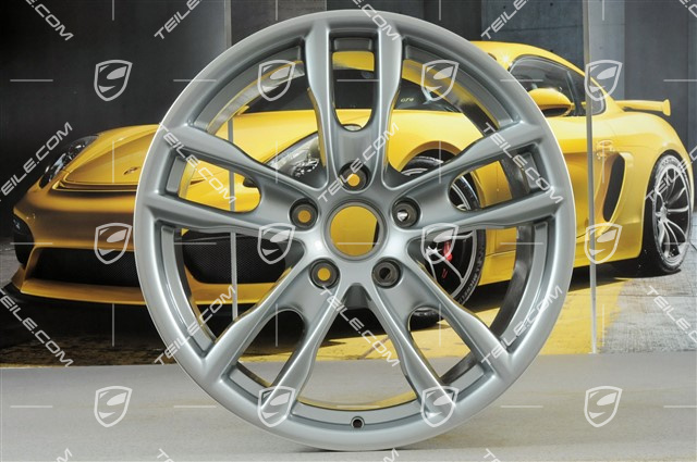 19" Komplet felg Boxster S III, 8J x 19 x ET 57 + 9,5J x 19 x ET 45, ramiona felg w kolorze rhodium silver metallic
