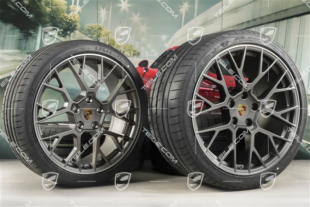 20"+21" koła letnie, komplet RS Spyder Design, felgi 8,5J x 20 ET53 + 11,5J x 21 ET67 + NOWE opony letnie Goodyear 245/35 R20 + 305/30 R21, z czujnikami ciśnienia, Platinum satynowy półmat