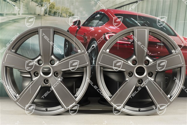 20" Komplet felg Cayenne Sport Classic Komfort, 9J x 20 ET50 + 10,5J x 20 ET64, Platinum półmat satyna