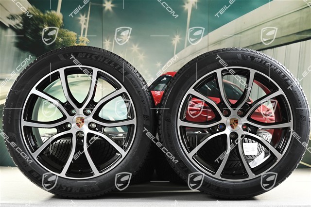 21" koła zimowe Cayenne COUPE Exclusive Design, komplet, felgi 9,5J x 21 ET46 + 11,0J x 21 ET49 + opony zimowe Michelin Pilot Alpin 5 SUV 285/45 R21 + 305/40 R21, z czujnikami ciśnienia, czarny wysoki połysk