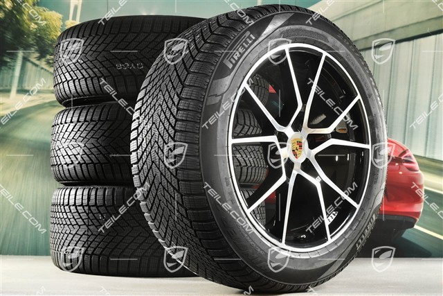 20" Cayenne S Winterräder Satz, Felgen 9J x 20 ET50 + 10,5J x 20 ET55 + NEUE Pirelli Winterreifen 255/55 R20 + 295/45 R20, mit RDK-Sensoren, in Schwarz Hochglanz