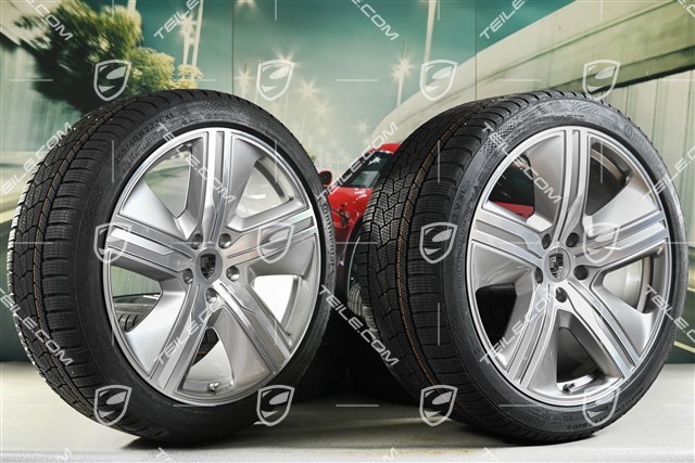22-inch Macan Exclusive Design winter wheel set, rims 9J x 22 ET29 + 11J x 22 ET47 + Continental winter tyres 255/40 R22 + 295/35 R22, Platin Silver