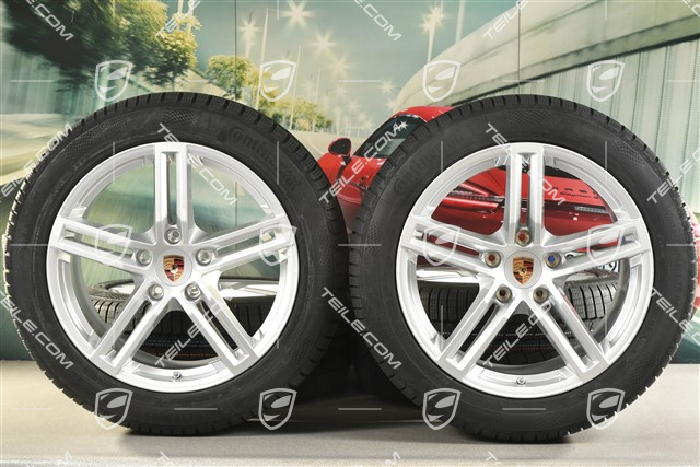 19" Panamera Winterräder Satz, Felgen 9J x 19 ET64 + 10,5J x 19 ET62 + NEUE Continental Winter Contact TS860 S Winterreifen 265/45 R19 + 295/40 R19, in Silber